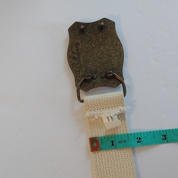 Vintage Billabong Cream Canvas Double Grommet Belt  Bronze Billabong Buckle L/XL - Picture 5 of 5